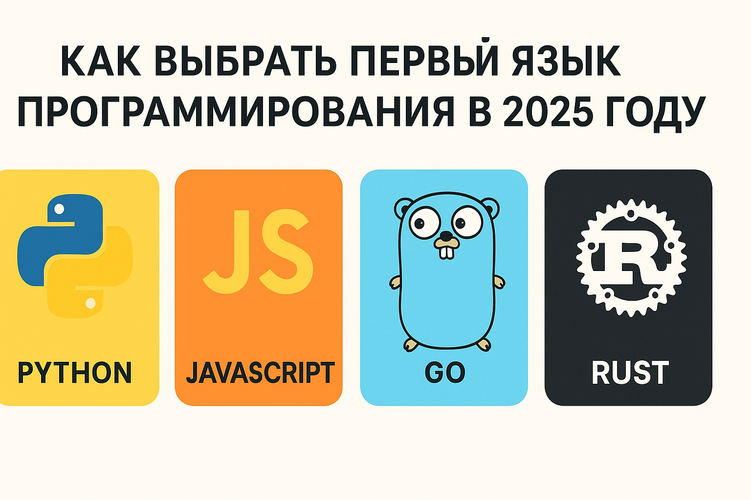 Как выбрать первый язык программирования в 2025 году: Python, JavaScript, Go или Rust?